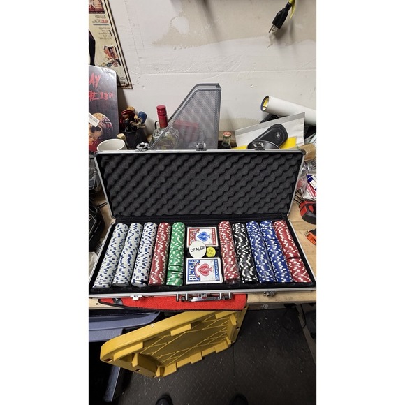 Poker Chip Set with Aluminum Case – 300+ Chips, 2 Decks Bicycle, Dealer Buttons - Picture 2 of 11